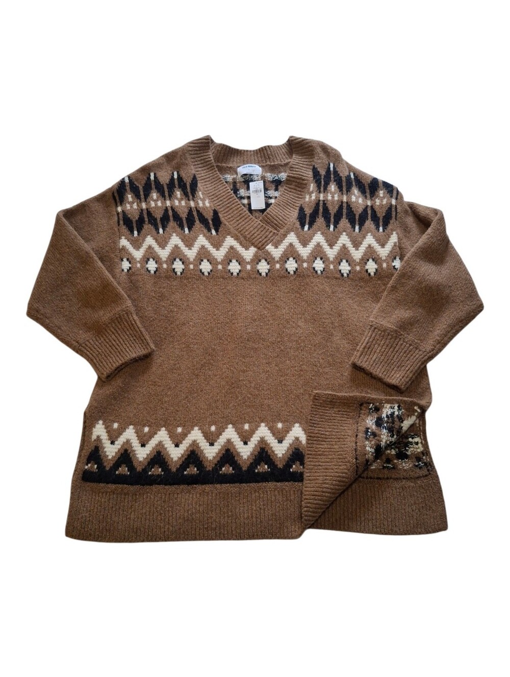 Old Navy Women's Slouchy Neutral Fair Isle V-Neck Tunic Sweater Size Extra Large